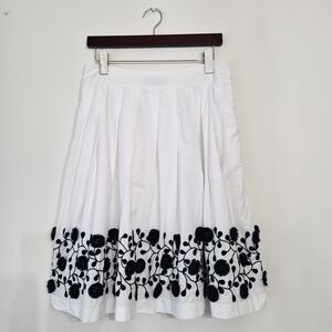 Talbots White A-Line Skirt with Black Floral Design
